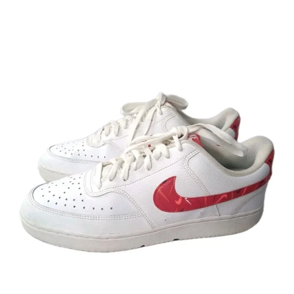 Nike Court Vision Low Shoes Men's Size 9.5 Sneakers Swoosh Print Red DM7588-100
